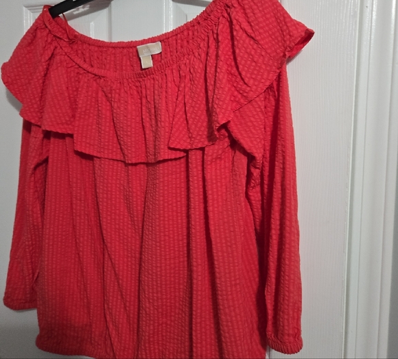 Michael Kors Red Off-Shoulder Ruffle Top - Picture 2 of 5